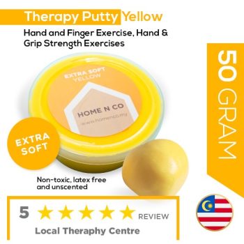 IMG_7079 Therapy putty is important for children who have fine motor skills difficulties and poor postural control. Therapist will usually practice and teach using our Therapy putty. Our Therapy Putty is supplied to special schools nationwide. Therapy putty is well known as a NON SURGERY medical treatment. It is widely used for rehabilitation worldwide Therapy putty is an excellent choice for treating carpal tunnel, arthritis, to regain hand movement after stroke or simple hand or finger strength training. Hand therapy putty exercises are a great way to regain dexterity in your hand with a simple, affordable accessory. Suitable for all ages of individual who needs hand & finger exercise, hand & grip strength exercises. Each colour represents different resistance for individual exercises of different difficulties and goals. Product description : ✅ Comes in individual plastic containers (100g each) ✅ Available in 4 different resistance level : BLUE ➡️ firm GREEN ➡️medium RED ➡️ soft YELLOW ➡️ Extra soft ✅ Non-toxic , Non-sticky , suitable for kids & adults ✅ Stretchable , pinch-able, mouldable , squeezable therapy putty,theraputty,therapy,putty,finger exercise Order Now