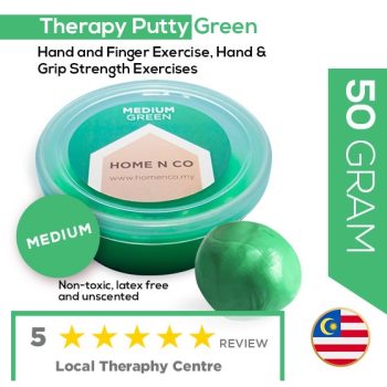 IMG_7081 Therapy putty is important for children who have fine motor skills difficulties and poor postural control. Therapist will usually practice and teach using our putty. Our Putty is supplied to special schools nationwide. This is well known as a NON SURGERY medical treatment. It is widely used for rehabilitation worldwide It is an excellent choice for treating carpal tunnel, arthritis, to regain hand movement after stroke or simple hand or finger strength training. Hand exercises are a great way to regain dexterity in your hand with a simple, affordable accessory. Suitable for all ages of individual who needs hand & finger exercise, hand & grip strength exercises. Each colour represents different resistance for individual exercises of different difficulties and goals. Product description : ✅ Comes in individual plastic containers (100g each) ✅ Available in 4 different resistance level : BLUE ➡️ firm GREEN ➡️medium RED ➡️ soft YELLOW ➡️ Extra soft ✅ Non-toxic , Non-sticky , suitable for kids & adults ✅ Stretchable , pinch-able, mouldable , squeezable therapy putty,therapy,putty,finger exercise,therapy putty malaysia