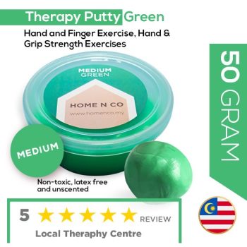 IMG_7081 Therapy putty proves invaluable for promoting hand and finger strength through targeted exercises, emerging as a standout rehabilitation aid, especially for stroke patients. Our curated set boasts four distinct strengths, ensuring a tailored approach to cater to a diverse range of users. Whether you're seeking to enhance grip, dexterity, or overall hand flexibility, our therapy putty provides a versatile and effective solution. Elevate your rehabilitation experience with a tool designed for inclusivity and optimal therapeutic benefits. Product description : ✅ Comes in individual plastic containers (100g each) ✅ Available in 4 different resistance level : BLUE ➡️ firm GREEN ➡️medium RED ➡️ soft YELLOW ➡️ Extra soft ✅ Non-toxic , Non-sticky , suitable for kids & adults ✅ Stretchable , pinch-able, mouldable , squeezable therapy putty,therapy,putty,finger exercise,therapy putty malaysia,theraputty Order Now