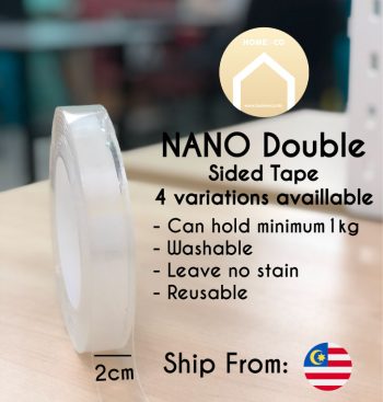 tape-2cm-1m 1. It can be easily cut to any size! Making it the best Gel Pad solution on the market! 2, It is easily removable and will not damage your walls or surfaces! 3, Washable and Infinitely reusable! 4,One roll is the equivalent of approximately 71 Standard sized Gel / Nano Pads! 5,Can hold items up to 1 KG on smooth surfaces 6, With a 2mm thickness, The Gel Grip Tape will stick to almost any smooth, clean and non-porous surface and stay there! 7, Will work in perfectly in a temperature range from -16C or above 120C 8, Non-Toxic, Recyclable and Eco-Friendly - The Gel Grip Tape is safe and Non-Toxic and when you're done with it, it can easily be recycled. Nano double sided tape Order Now