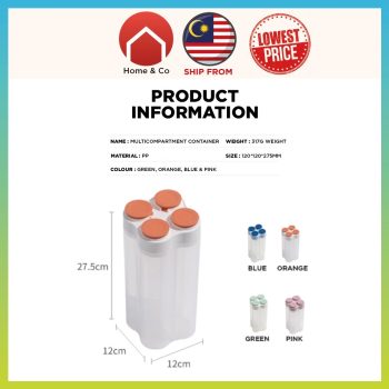 IMG_6758 High Quality 4 in 1 Transparent Seasoning Bottle with 2022 new colour designs Local Seller Ready Stock KL Large capacity, can separate up to into 4 different compartments Removable separator to make it into 4 in 1 / 3 in 1 / 2 in 1 / 1 in 1. Best for spaghetti, eans, cereals, oatmeals, dry goods and more Easily decide and rearrange the size according to your needs Groove body design allows to hold container easily Come with desiccant box to make sure container always dry